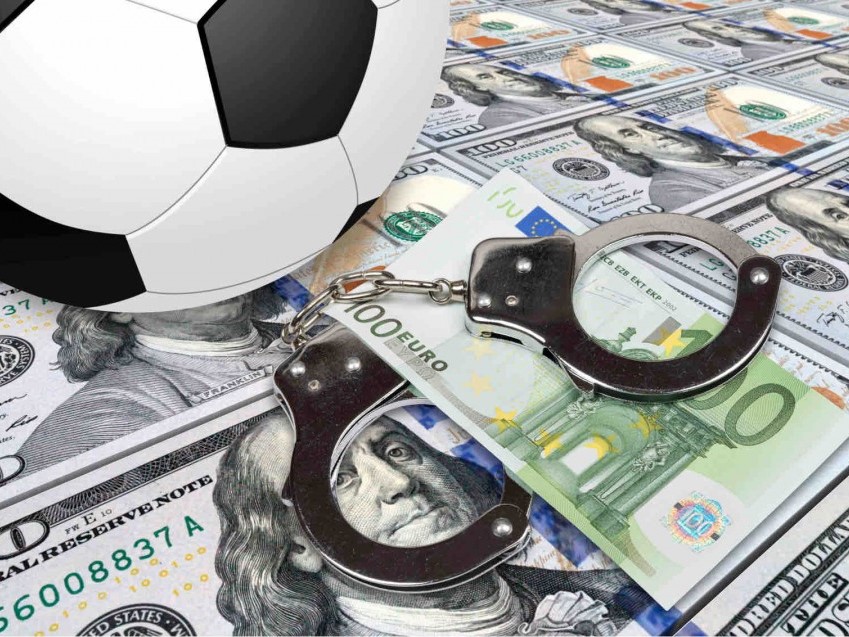 Картинка с наручниками, деньгами и футбольным мячом