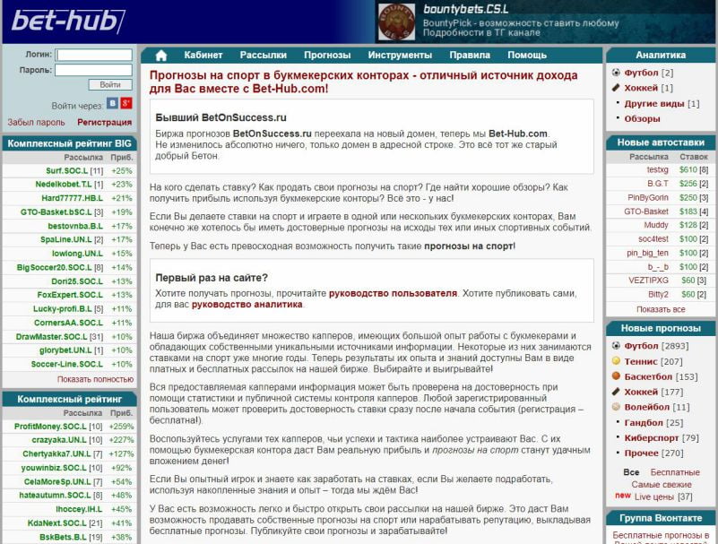Главная страница сайта bet-hub.com