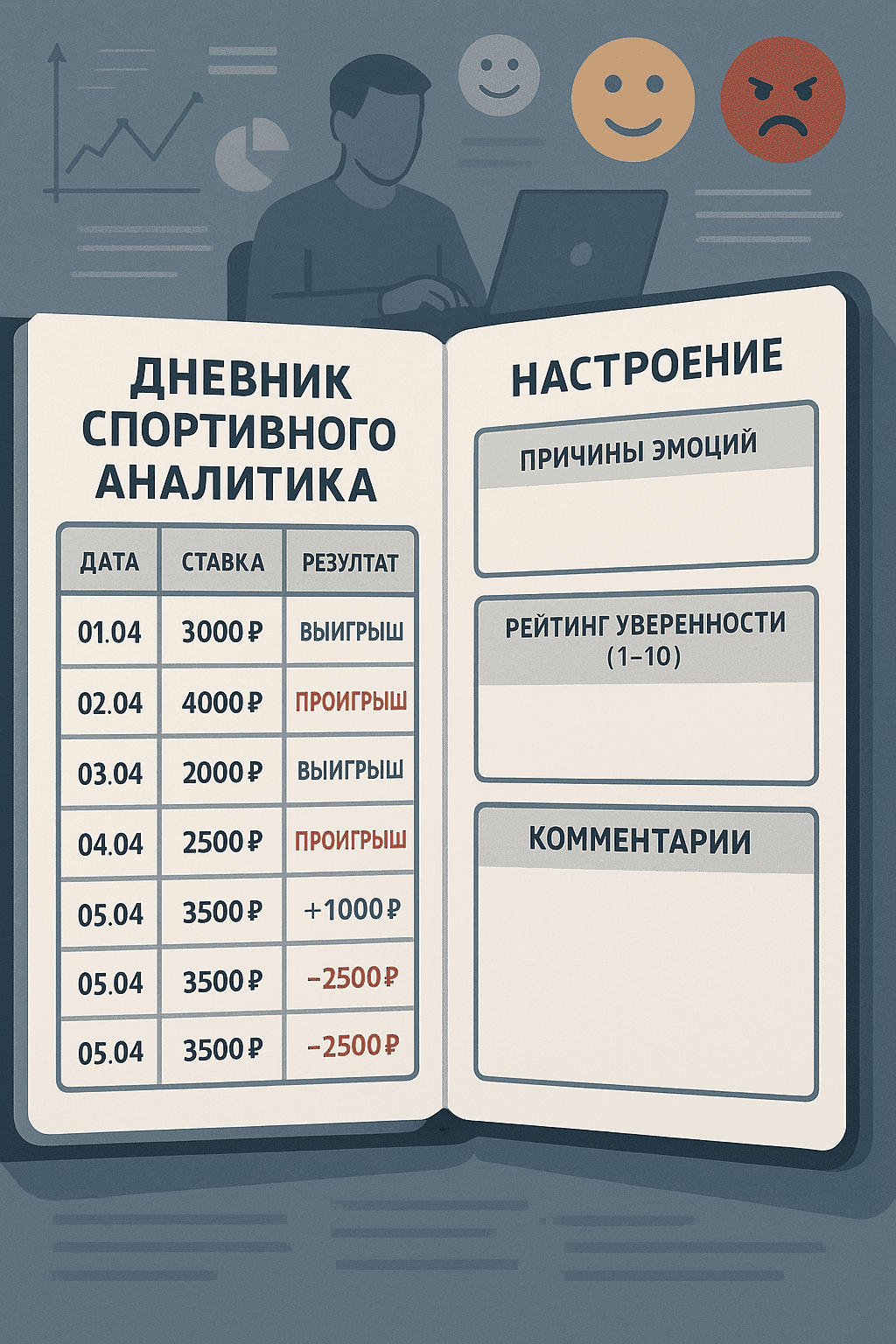 Ставки на спорт: пример заполненного дневника игрока с анализом эмоций