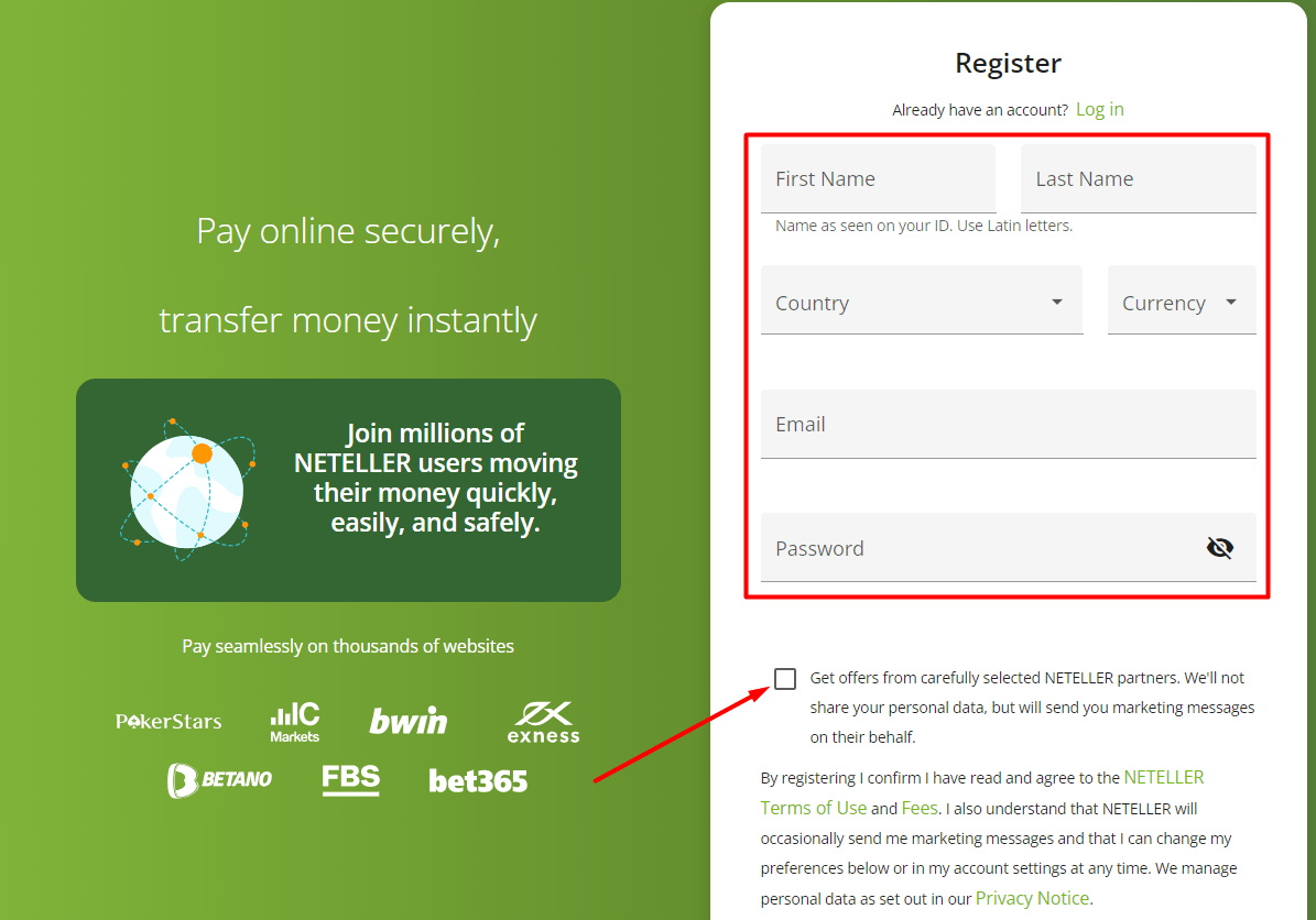 Регистрация в Neteller Форма для открытия учетной записи на официальном сайте Neteller