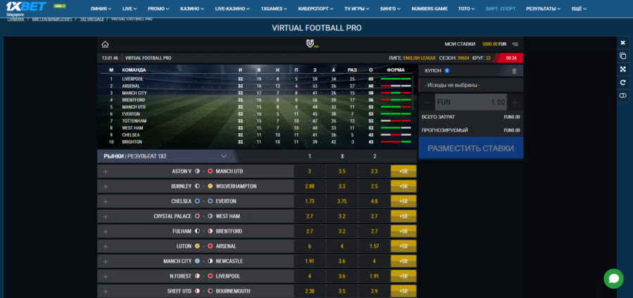 Виртуальный футбол у букмекера 1xBet