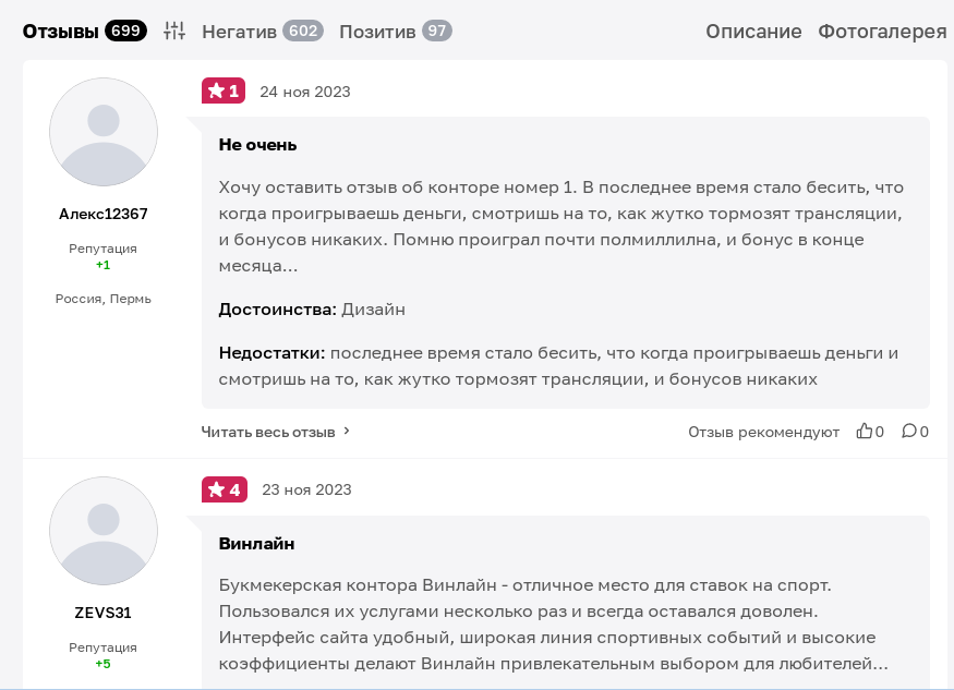 Проверяем негативные отзывы на БК Winline на сайте otzovik.com